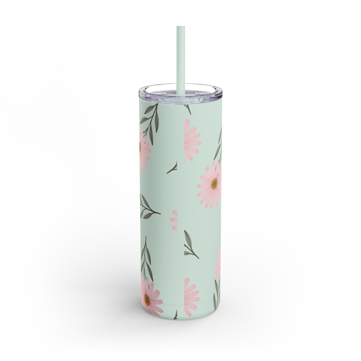 Summer Blooms Stainless Steel Tumbler | Dusty Blue with Pink Wildflowers | 20oz