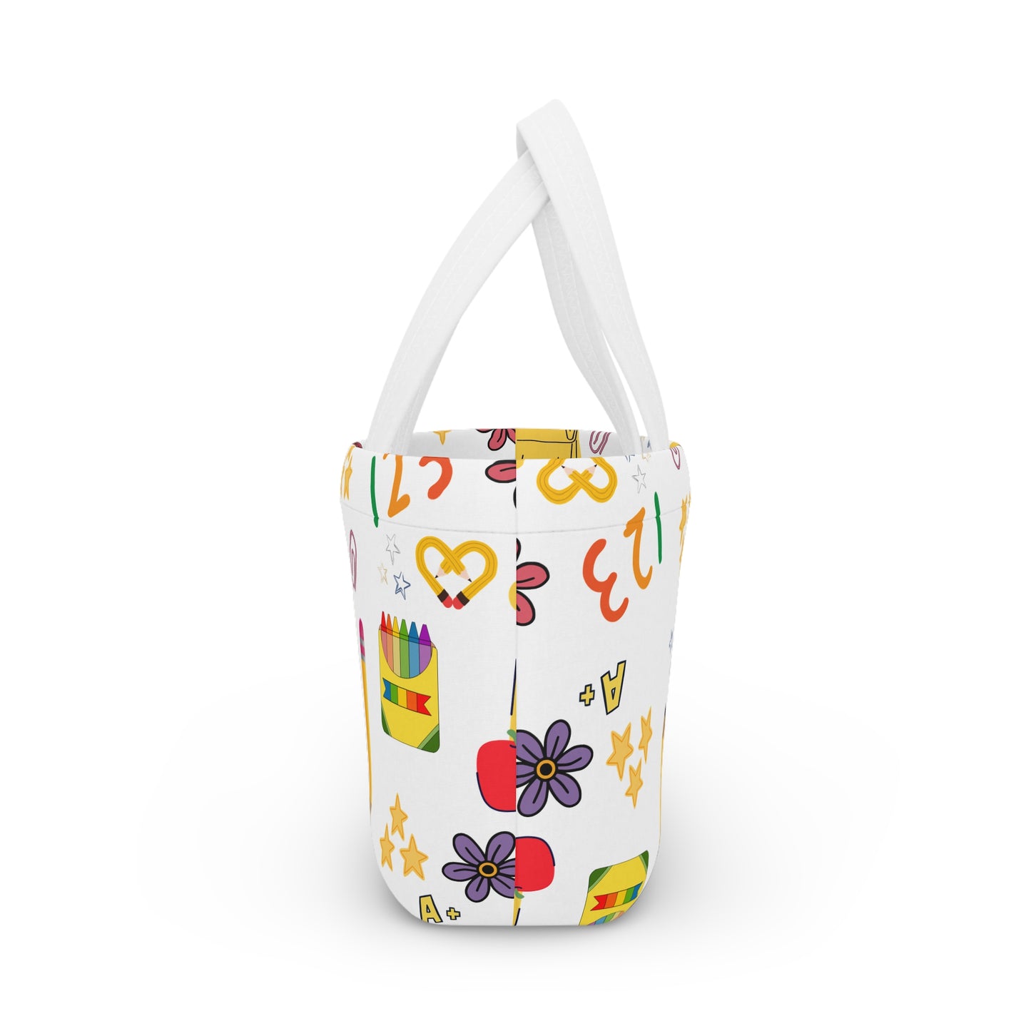 Back-to-School Lunch Bag | Colorful Apple & Books Print | Insulated Tote for Kids, Teachers, Moms | Stylish & Functional