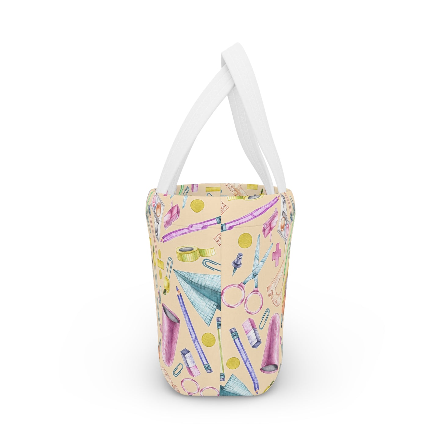 Back-to-School Lunch Bag for Kids & Adults | Neoprene Tote with Fun School Supply Print | Magnetic Closure | Reusable & Insulated