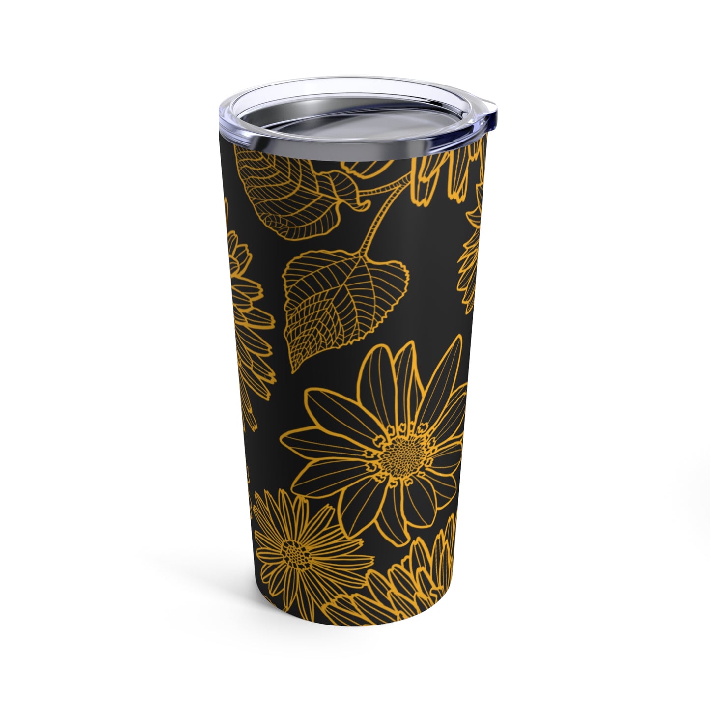 Golden Blossom: 20oz Floral Stainless Steel Tumbler for Hot & Cold Drinks - Stylish & Durable