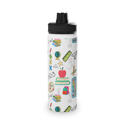 Back to School Water Bottle – Classroom Print Stainless Steel Bottle with Sports Lid | BPA-Free, 12oz 18oz 32oz Sizes
