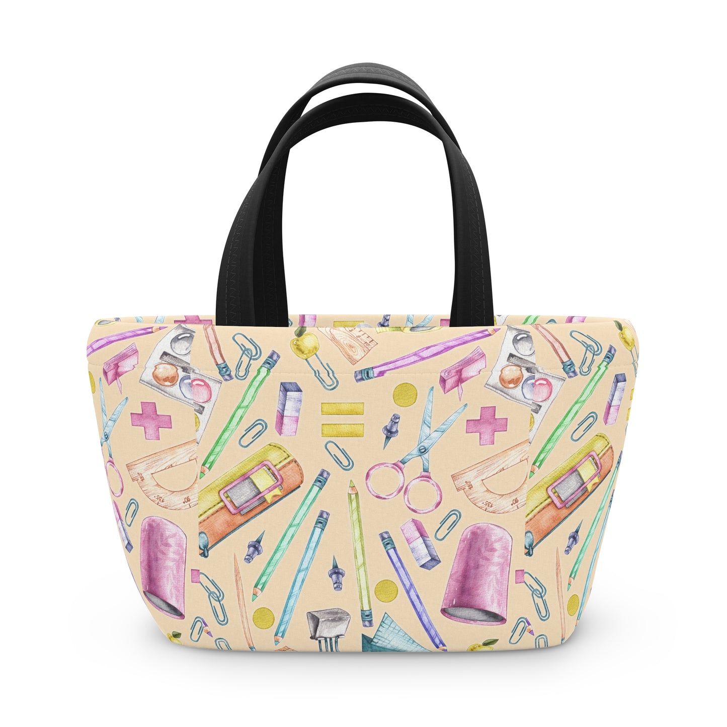 Back-to-School Lunch Bag for Kids & Adults | Neoprene Tote with Fun School Supply Print | Magnetic Closure | Reusable & Insulated