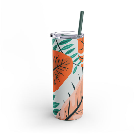 Tropical Paradise Insulated Tumbler - Double-Wall Stainless Steel Travel Mug for Hot & Cold Drinks | Green and Orange Summer Vacation Essential