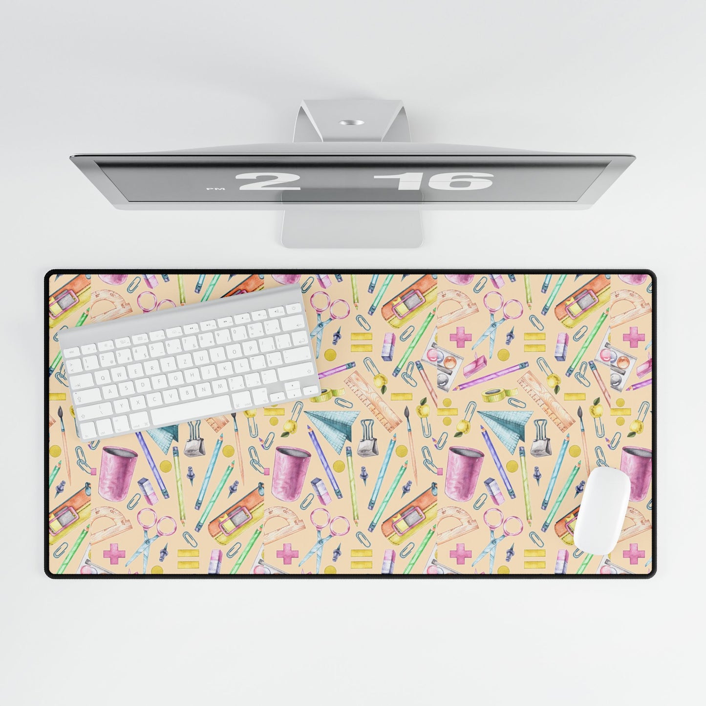 Back-to-School Desk Mat – Vibrant School Supplies Print, Non-Slip Base in 3 Sizes