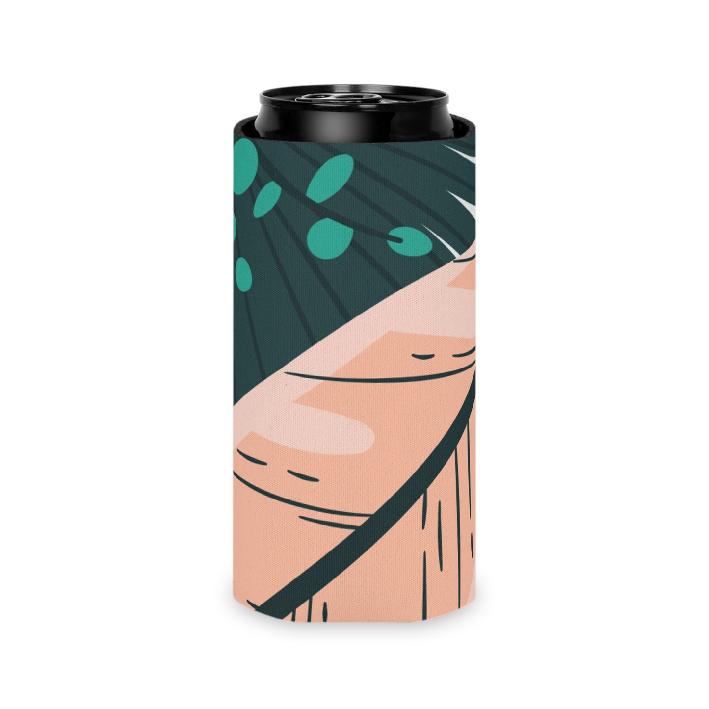 Tropical Sunset Breeze Koozie - Personalized Orange & Green Plant Can Cooler for Beach Days, Picnics, and Summer Escapes