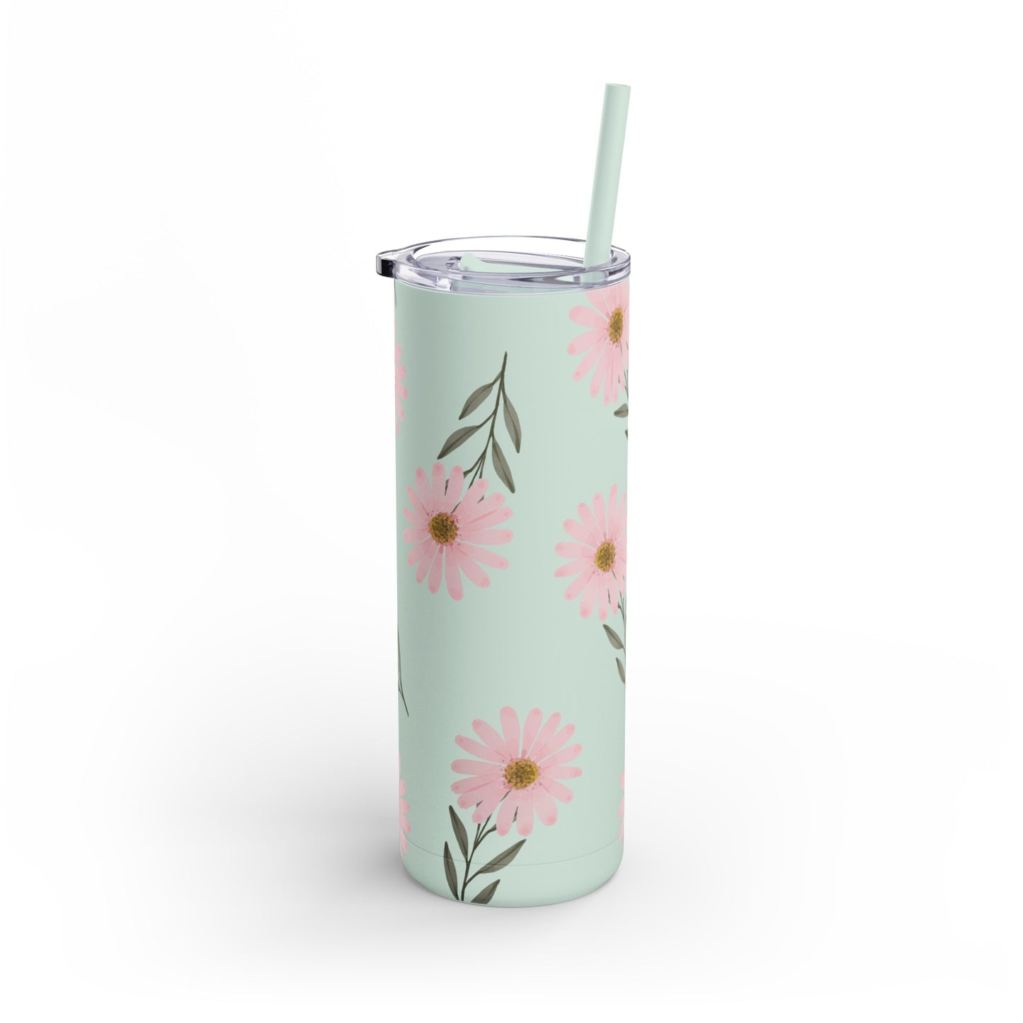 Summer Blooms Stainless Steel Tumbler | Dusty Blue with Pink Wildflowers | 20oz