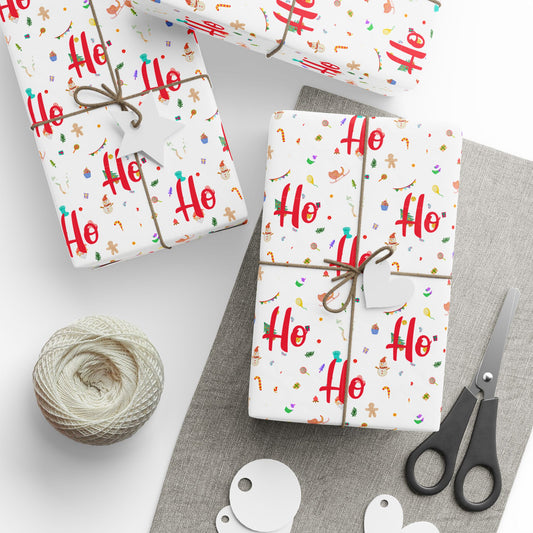 Ho Ho Ho Christmas Wrapping Paper : Festive Gift Wrap with Cute Holiday Icons, Perfect for Christmas Gifts & DIY Crafting