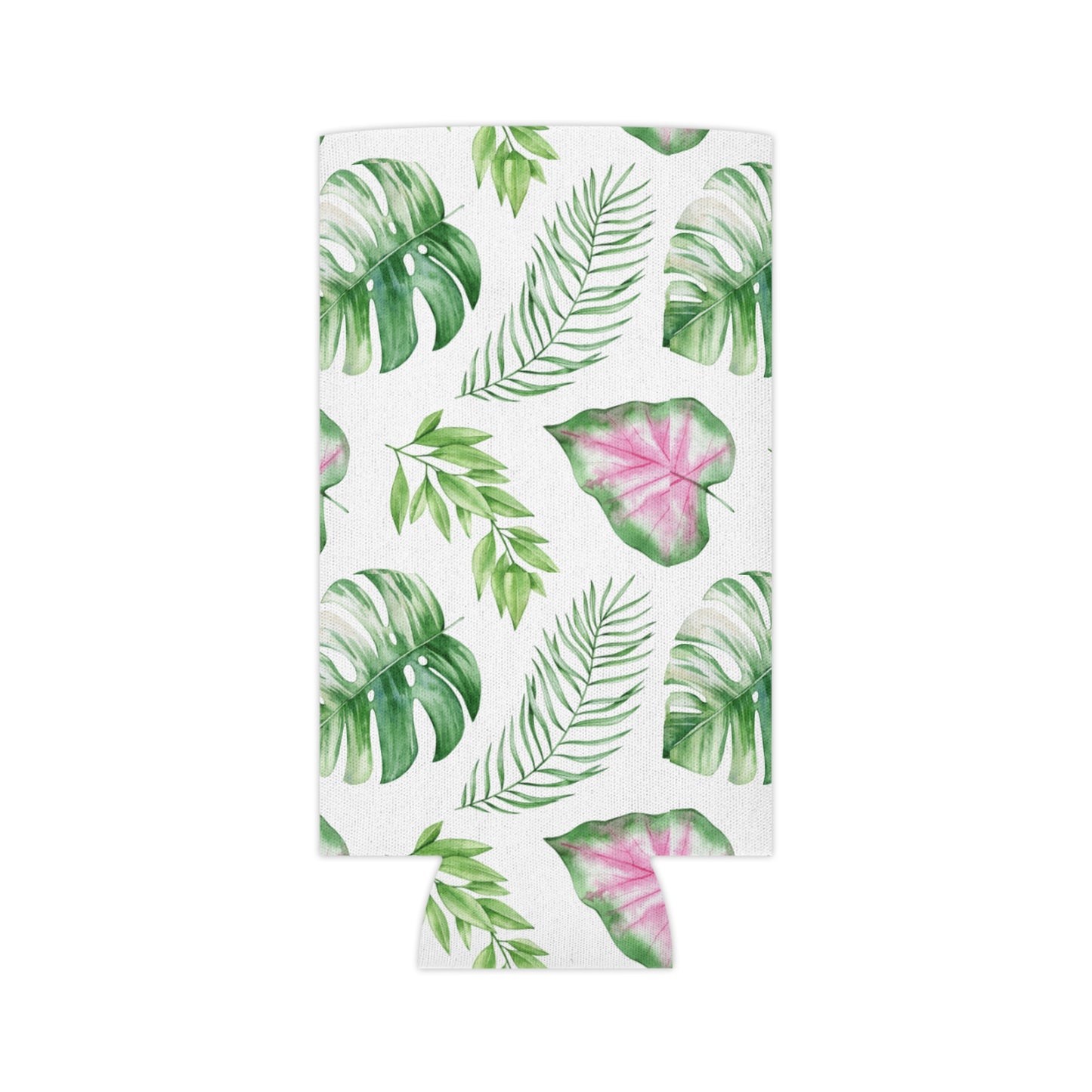 Tropical Bloom Koozie - Personalized Green & Pink Plant Can Cooler for Beach Days, Picnics, and Garden Parties