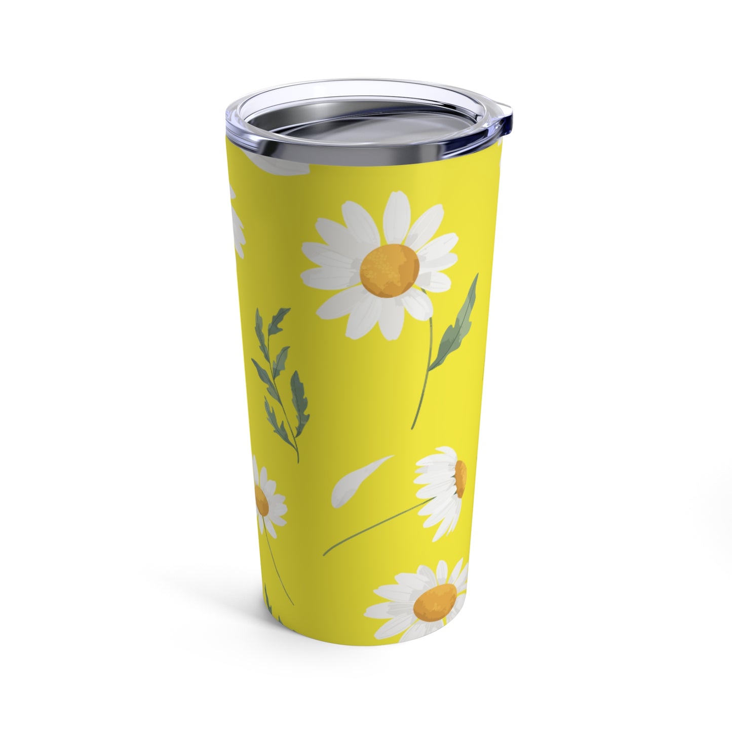 Sunshine Serenade: Vibrant Yellow Daisy Patterned Tumbler for Hot and Cold Drinks - Stainless Steel 20oz