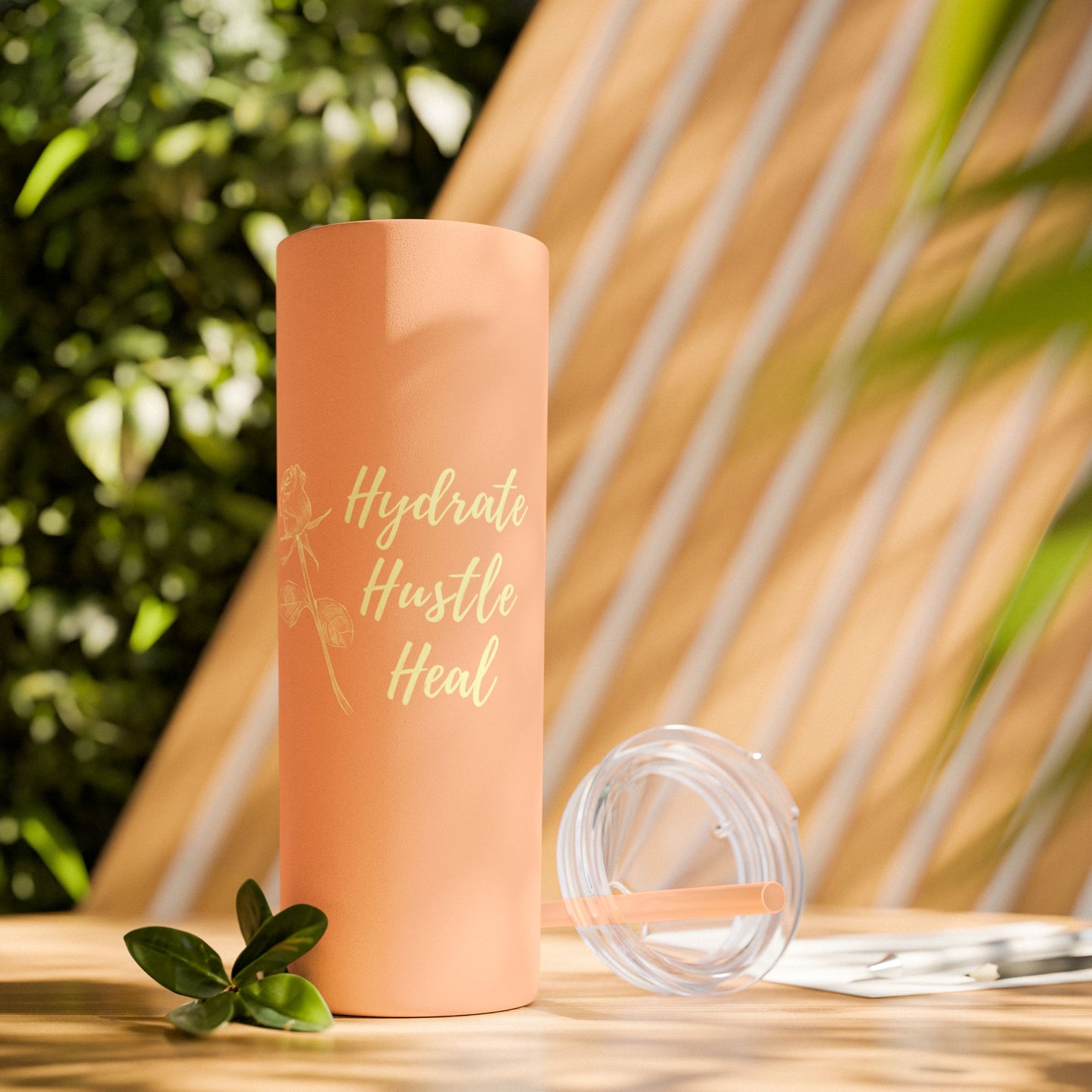 Hydrate, Hustle, Heal Skinny Tumbler | 20oz Motivational Reusable Coffee Cup | Stylish Hot & Cold Drinkware for Women