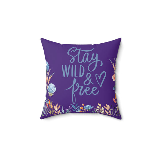 Chic Purple Throw Pillow - 'Stay Wild & Free' Country Wildflowers - Shop Now!