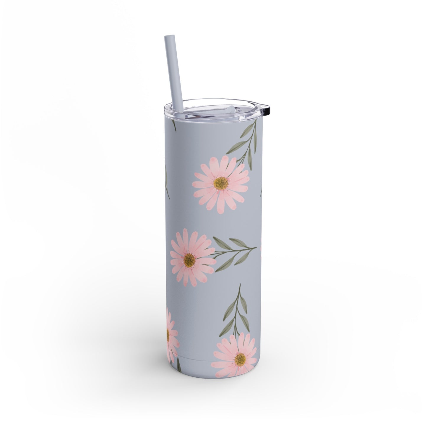 Summer Blooms Stainless Steel Tumbler | Dusty Blue with Pink Wildflowers | 20oz