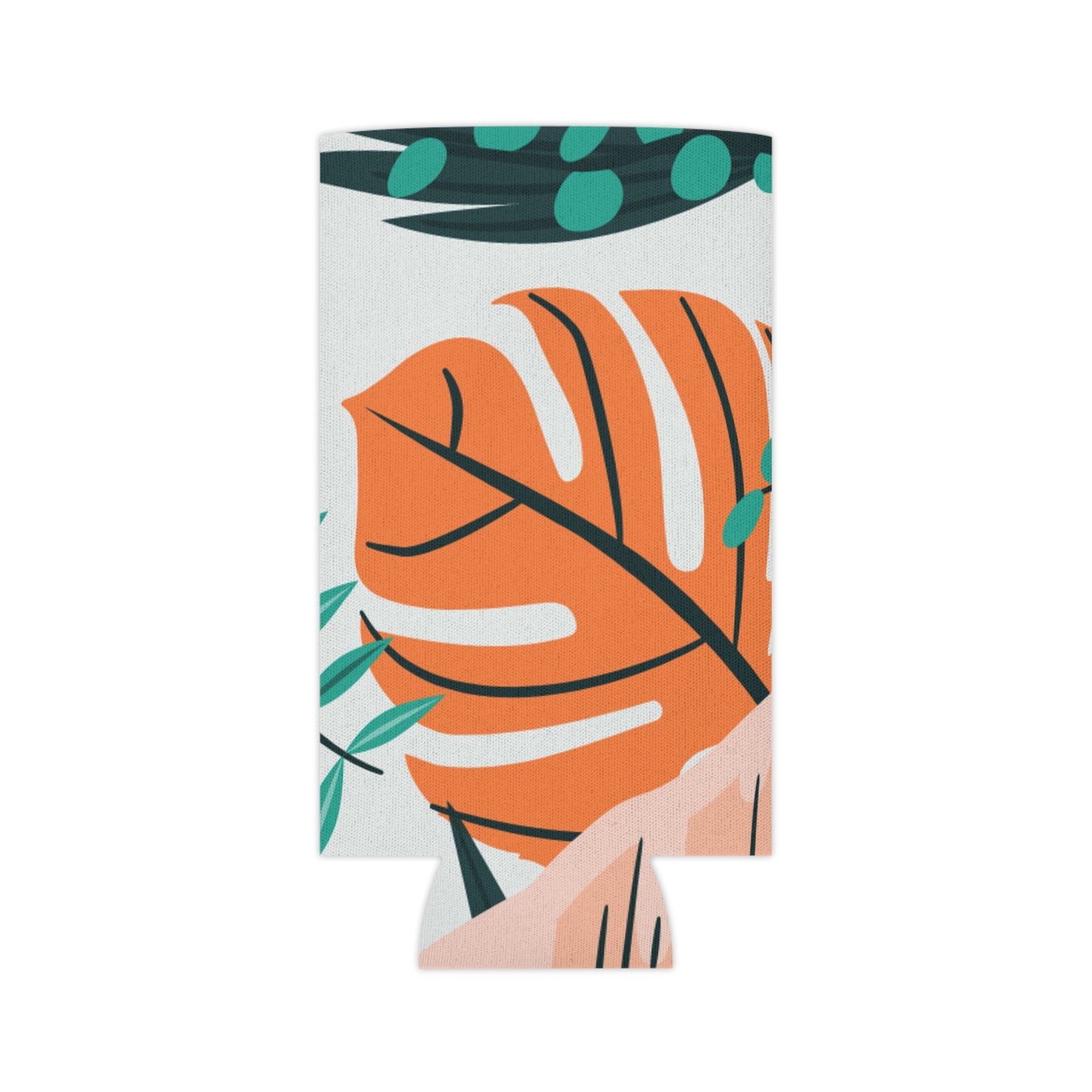 Tropical Sunset Breeze Koozie - Personalized Orange & Green Plant Can Cooler for Beach Days, Picnics, and Summer Escapes