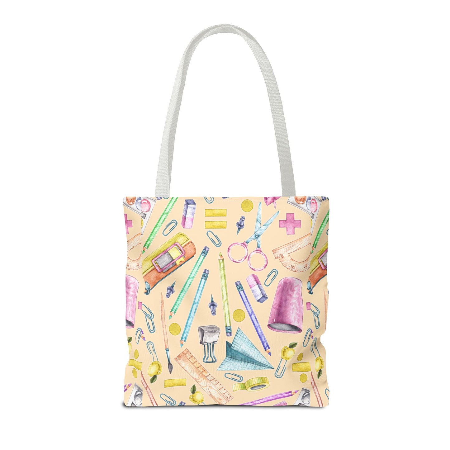 Back-to-School Essentials Tote Bag – Vibrant Stationery Pattern, 3 Sizes, Stylish & Durable