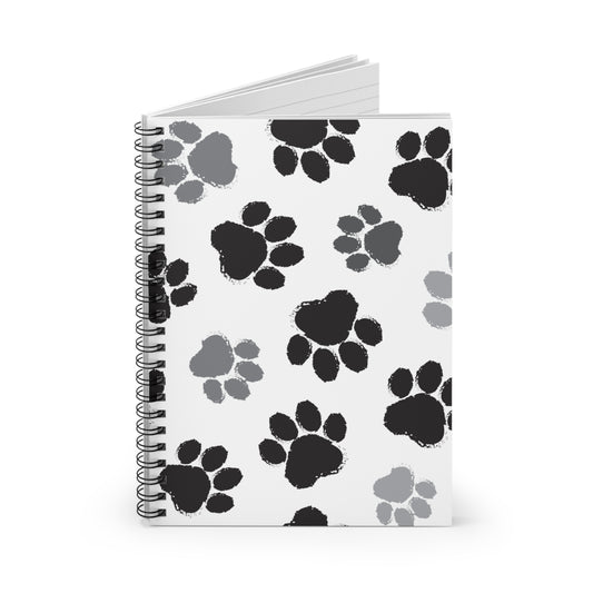 Black Paw Print Spiral Notebook – Dog Lover Journal | 6x8 Ruled Pages