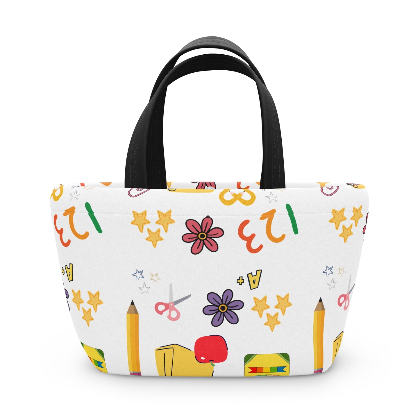 Back-to-School Lunch Bag | Colorful Apple & Books Print | Insulated Tote for Kids, Teachers, Moms | Stylish & Functional