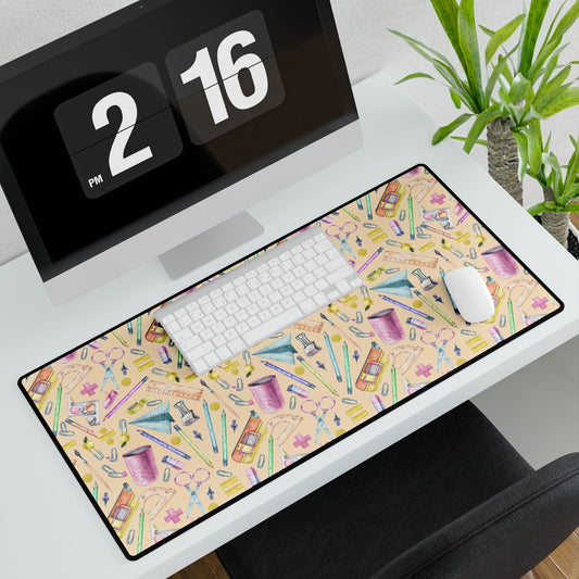 Back-to-School Desk Mat – Vibrant School Supplies Print, Non-Slip Base in 3 Sizes