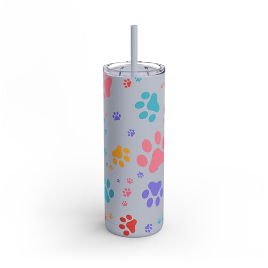 Dog Paw Print 20oz Skinny Tumbler – Colorful Dog Mom Travel Cup, Hot & Cold Drink Tumbler with Straw