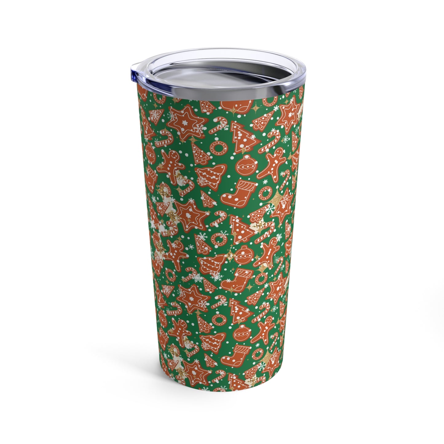 Classic Green Christmas Gingerbread Cookie Tumbler | 20oz Insulated Stainless Steel Holiday Drinkware with Straw | Festive Red or Green Gift