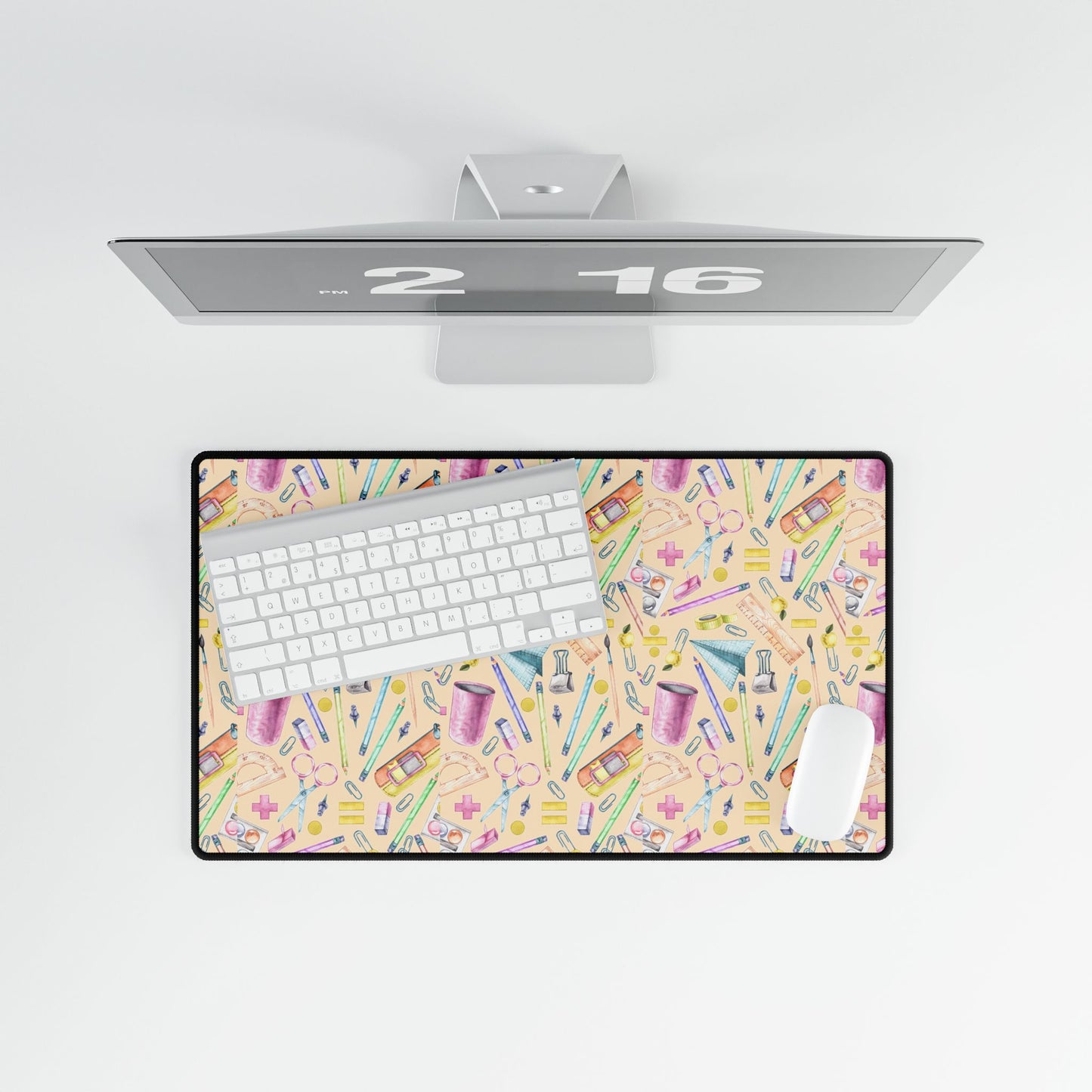 Back-to-School Desk Mat – Vibrant School Supplies Print, Non-Slip Base in 3 Sizes