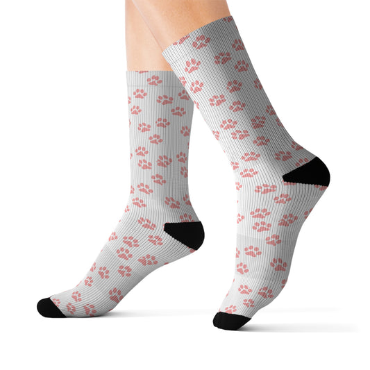 Pink Paw Print Dog Lover Socks – Unisex Cozy Socks for Pet Parents