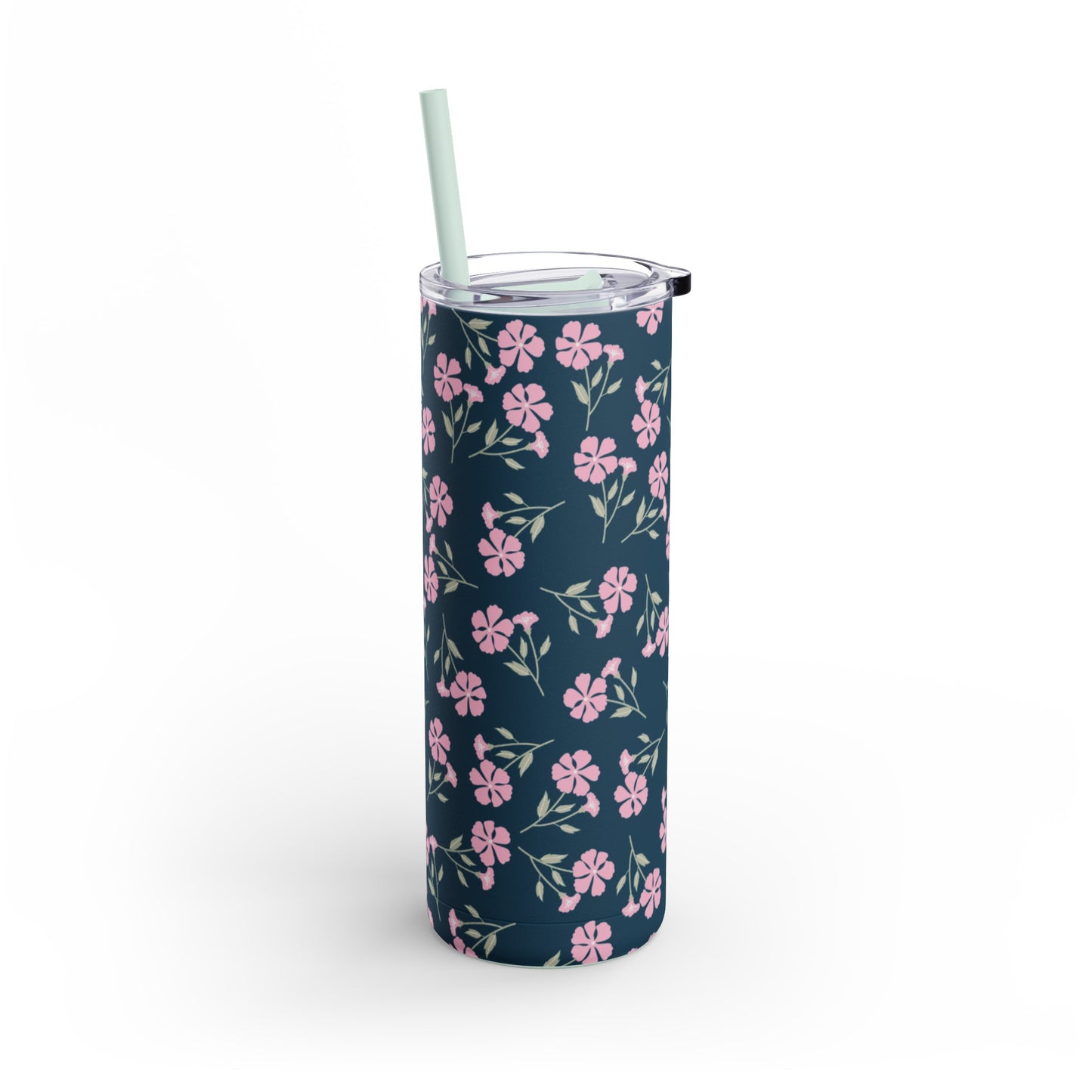 Indigo Bloom 20oz Tumbler: Navy Blue with Soft White Floral Pattern - Keeps Drinks Hot/Cold - BPA-Free Steel