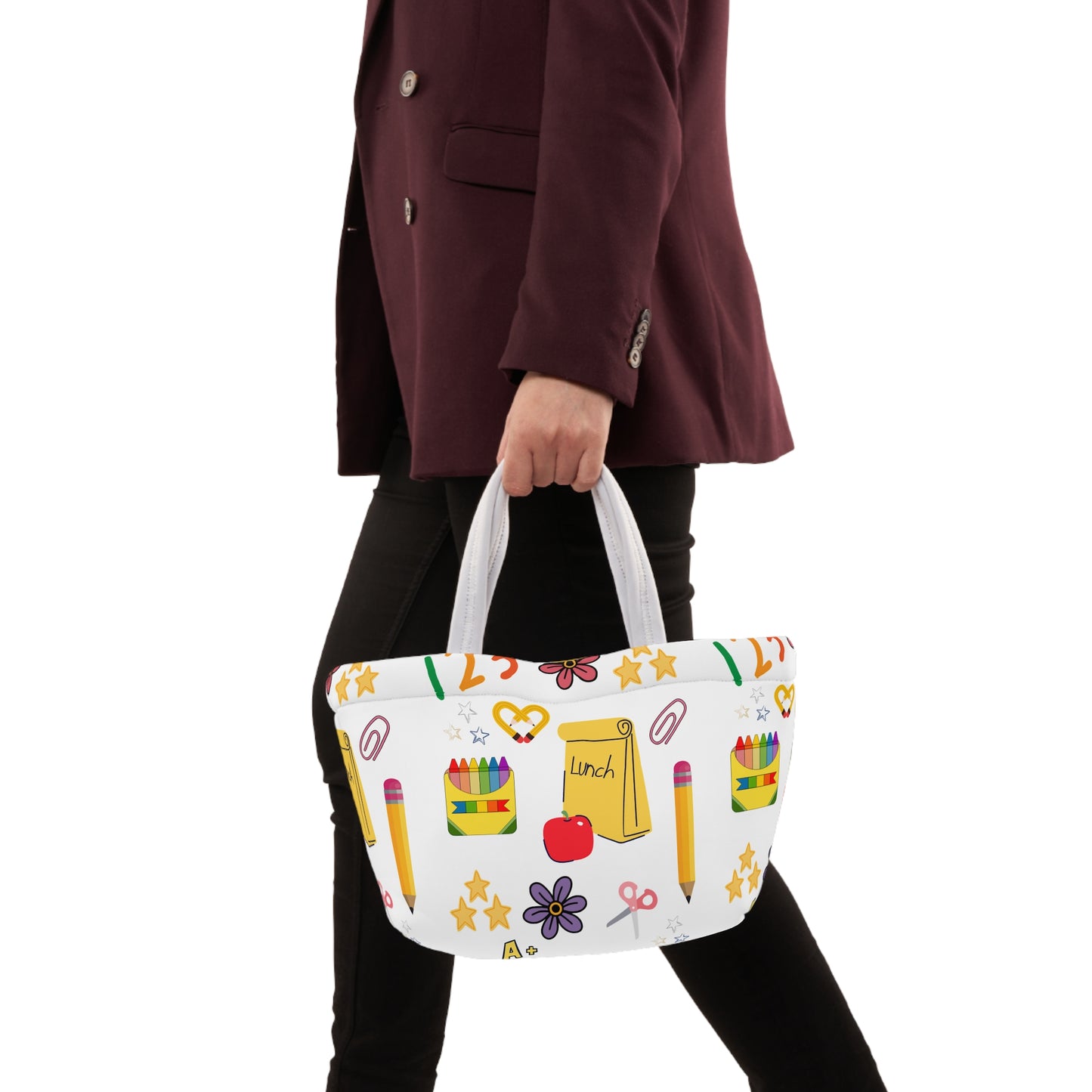 Back-to-School Lunch Bag | Colorful Apple & Books Print | Insulated Tote for Kids, Teachers, Moms | Stylish & Functional