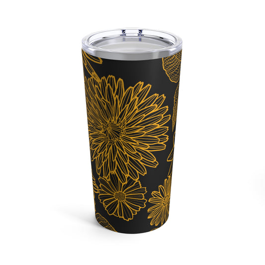 Golden Blossom: 20oz Floral Stainless Steel Tumbler for Hot & Cold Drinks - Stylish & Durable