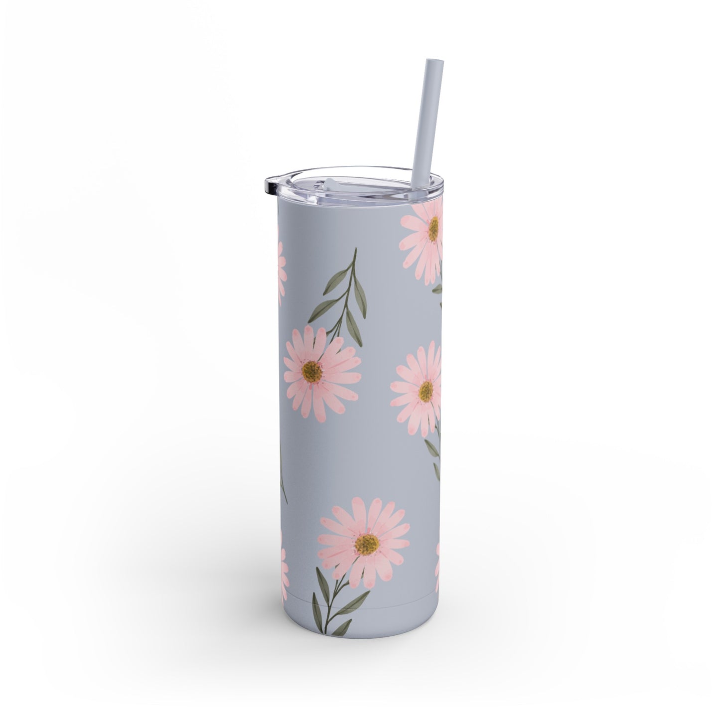 Summer Blooms Stainless Steel Tumbler | Dusty Blue with Pink Wildflowers | 20oz