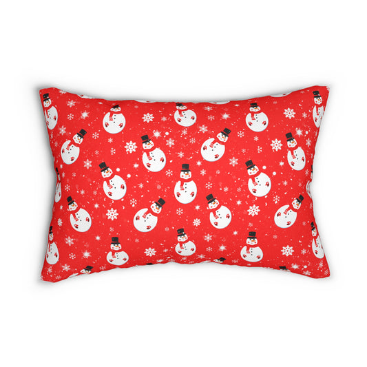 Festive Snowman Lumbar Pillow - Red Christmas Decor - Holiday Rectangular Cushion