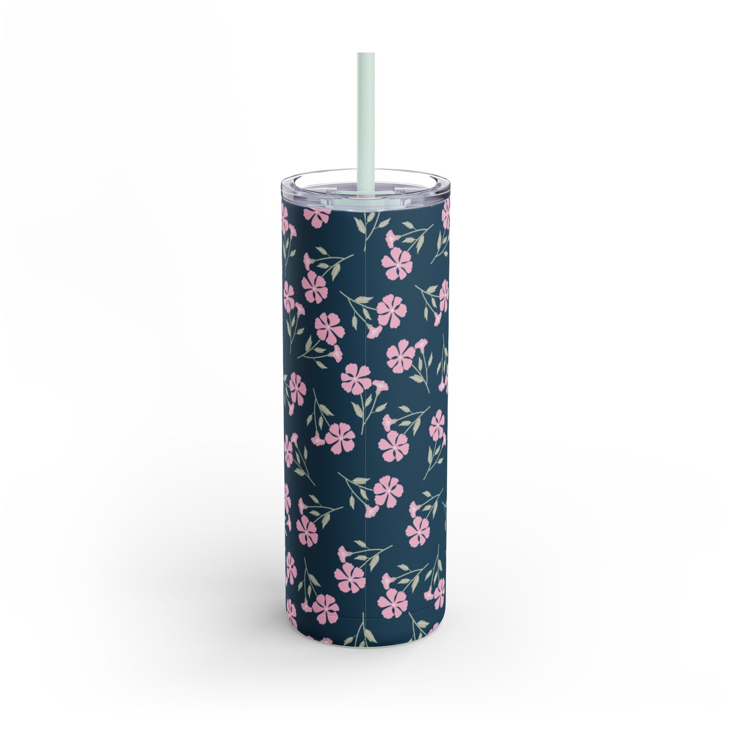 Indigo Bloom 20oz Tumbler: Navy Blue with Soft White Floral Pattern - Keeps Drinks Hot/Cold - BPA-Free Steel