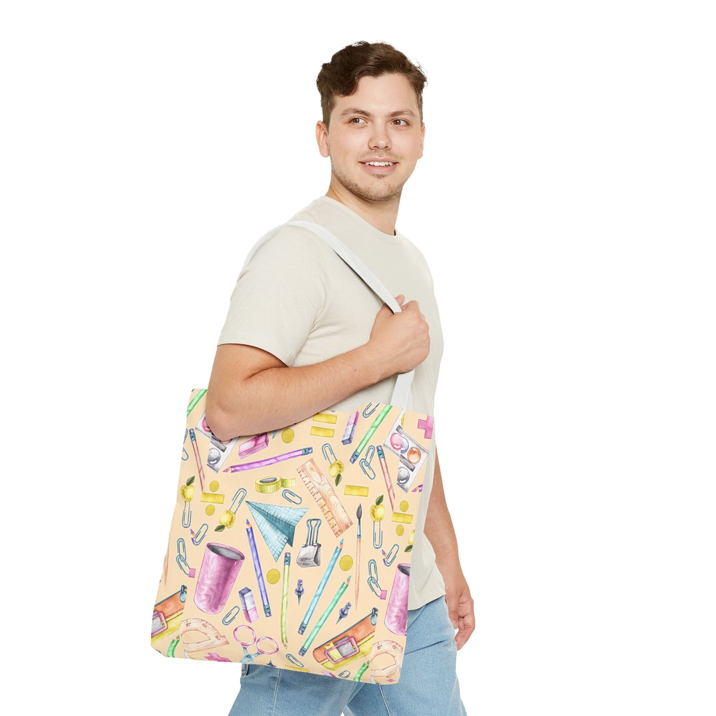 Back-to-School Essentials Tote Bag – Vibrant Stationery Pattern, 3 Sizes, Stylish & Durable