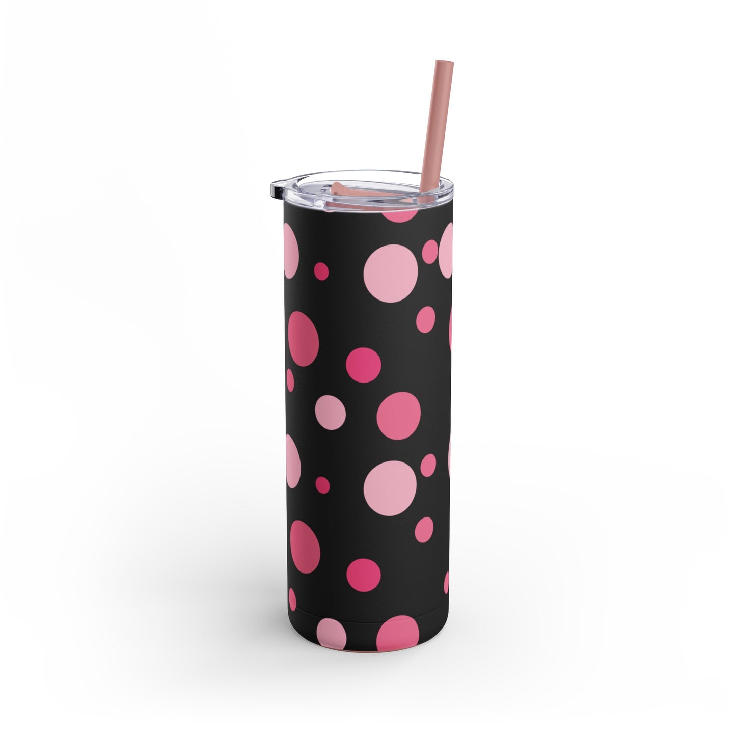 Chic Bubbly Black and Pink Polka Dot Tumbler - 20oz Insulated Travel Mug | Luxe Home Office Essentials