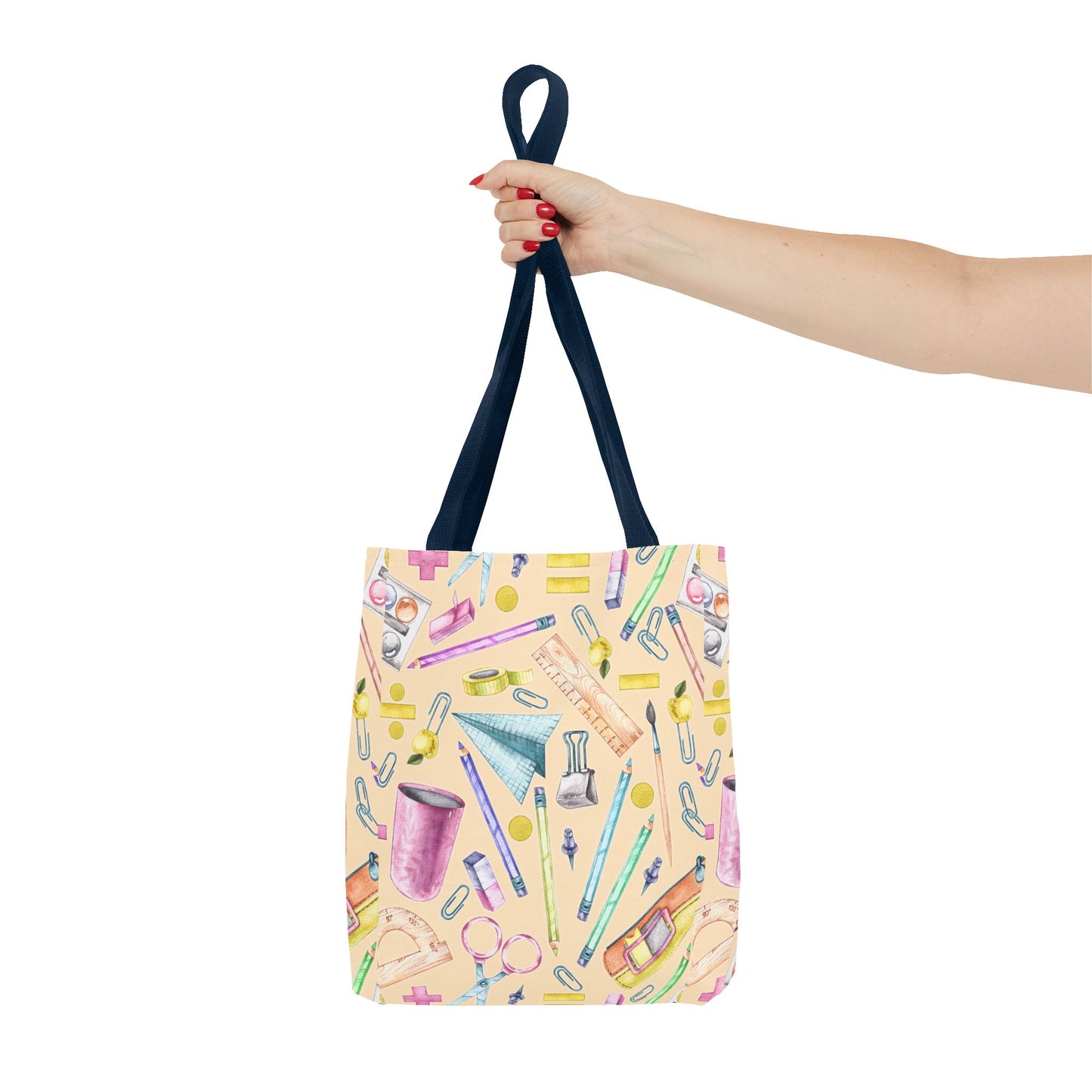 Back-to-School Essentials Tote Bag – Vibrant Stationery Pattern, 3 Sizes, Stylish & Durable