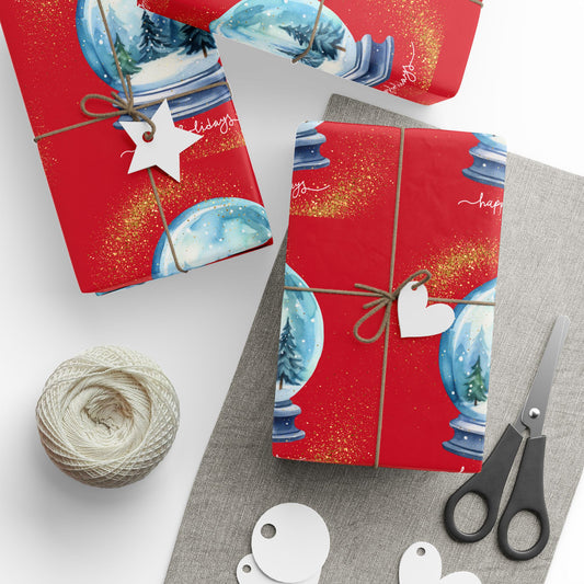 Red Snow Globe Christmas Wrapping Paper : Festive Holiday Gift Wrap with High-Quality Fine Art Print, Perfect for Christmas Gifts