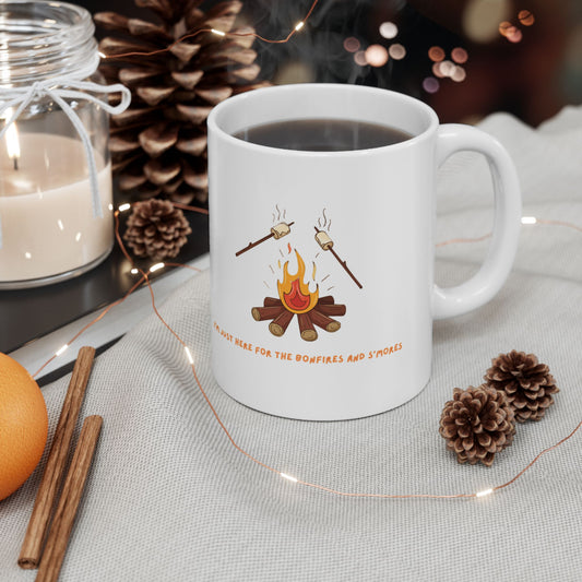 Bonfires and S'mores Fall Coffee Mug - 11oz Ceramic Mug with Fun Autumn Quote for Cozy Moments