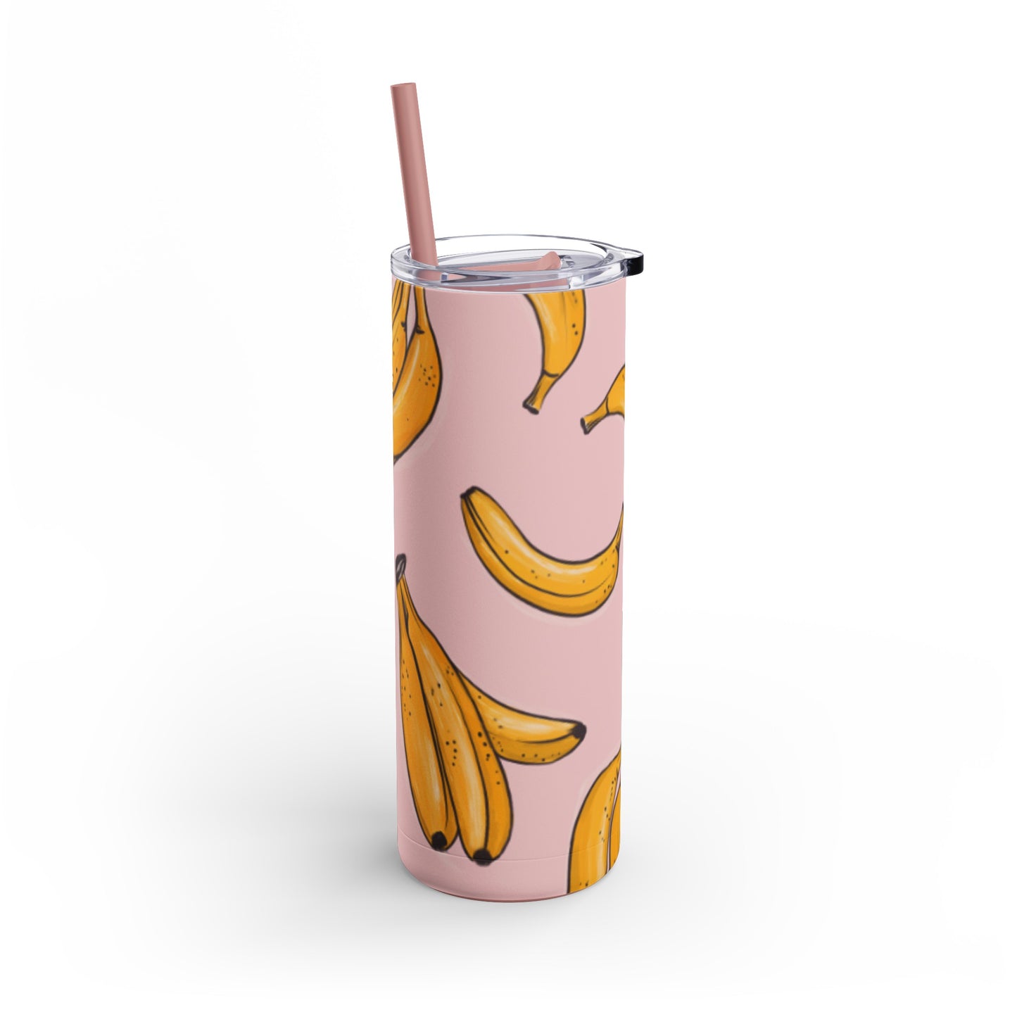 "Go Bananas" Dusty Pink Banana Tumbler with Pink Straw - 20oz Insulated Stainless Steel, Keeps Cold/Hot 24/12 Hours, BPA-Free