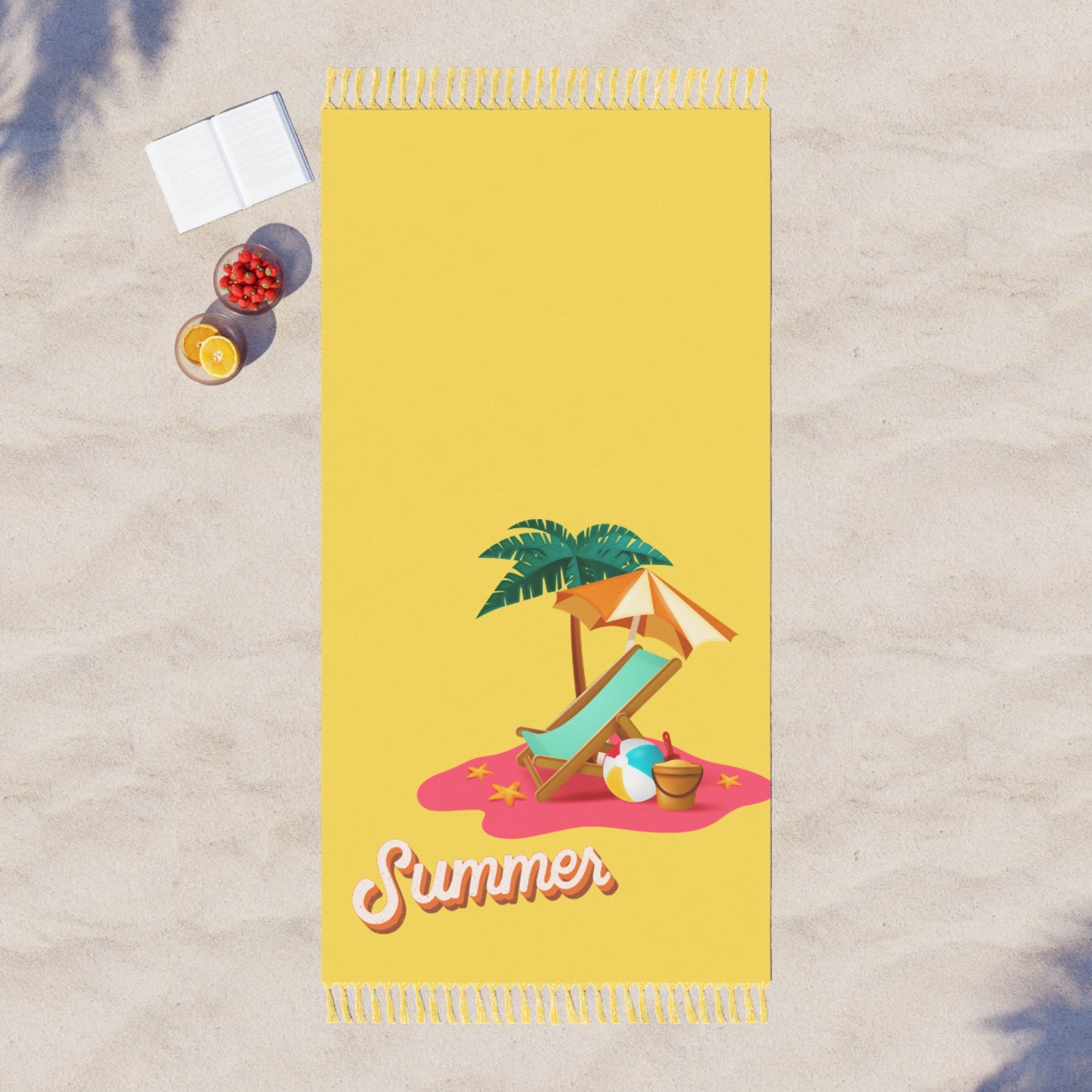 Sun-kissed Serenity: Boho Tropical Yellow Beach Towel | 38" x 81" | Beach Chair & Umbrella Design