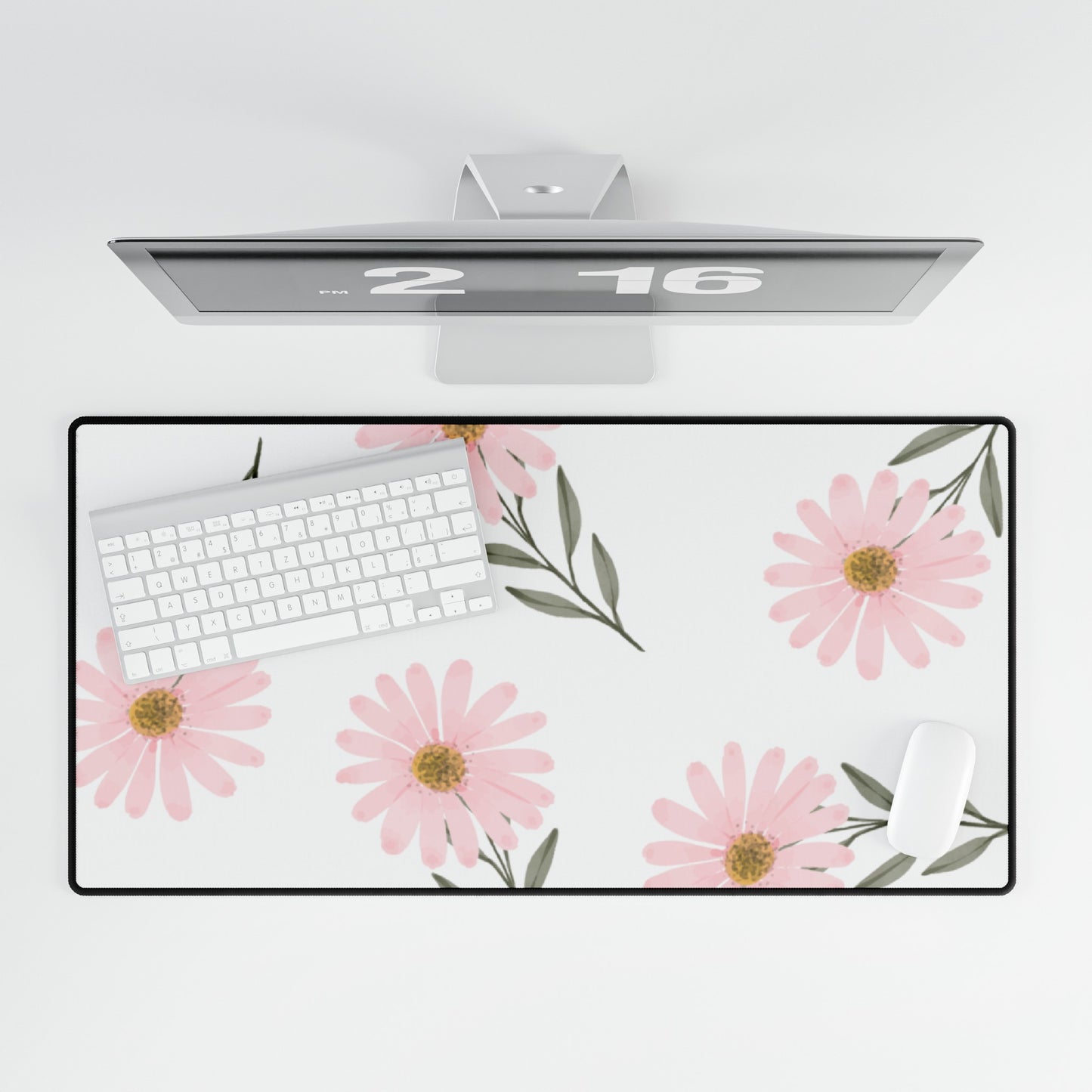 Petals & Productivity: Soft Pink Wildflower Desk Mat for Stylish Workspaces