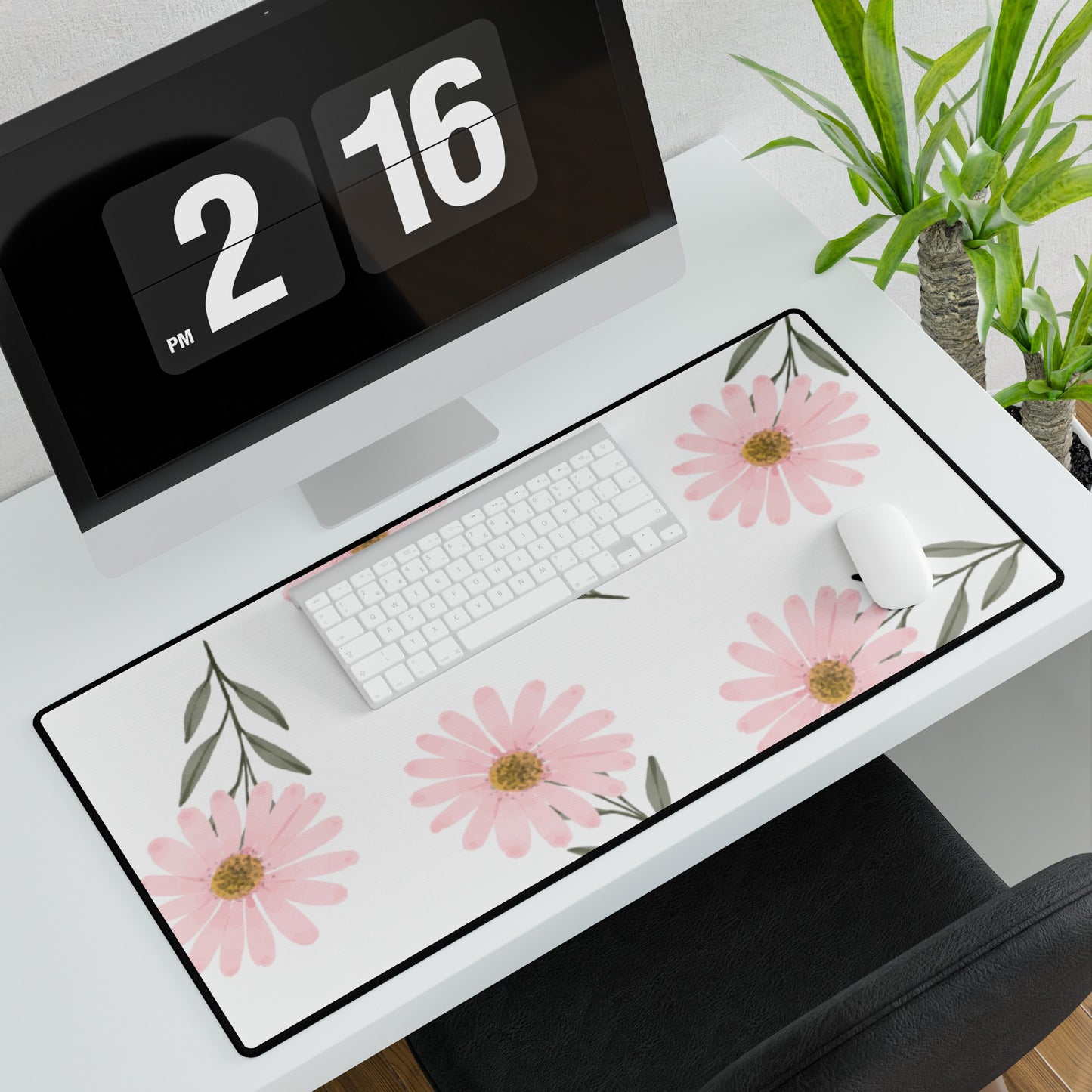 Petals & Productivity: Soft Pink Wildflower Desk Mat for Stylish Workspaces