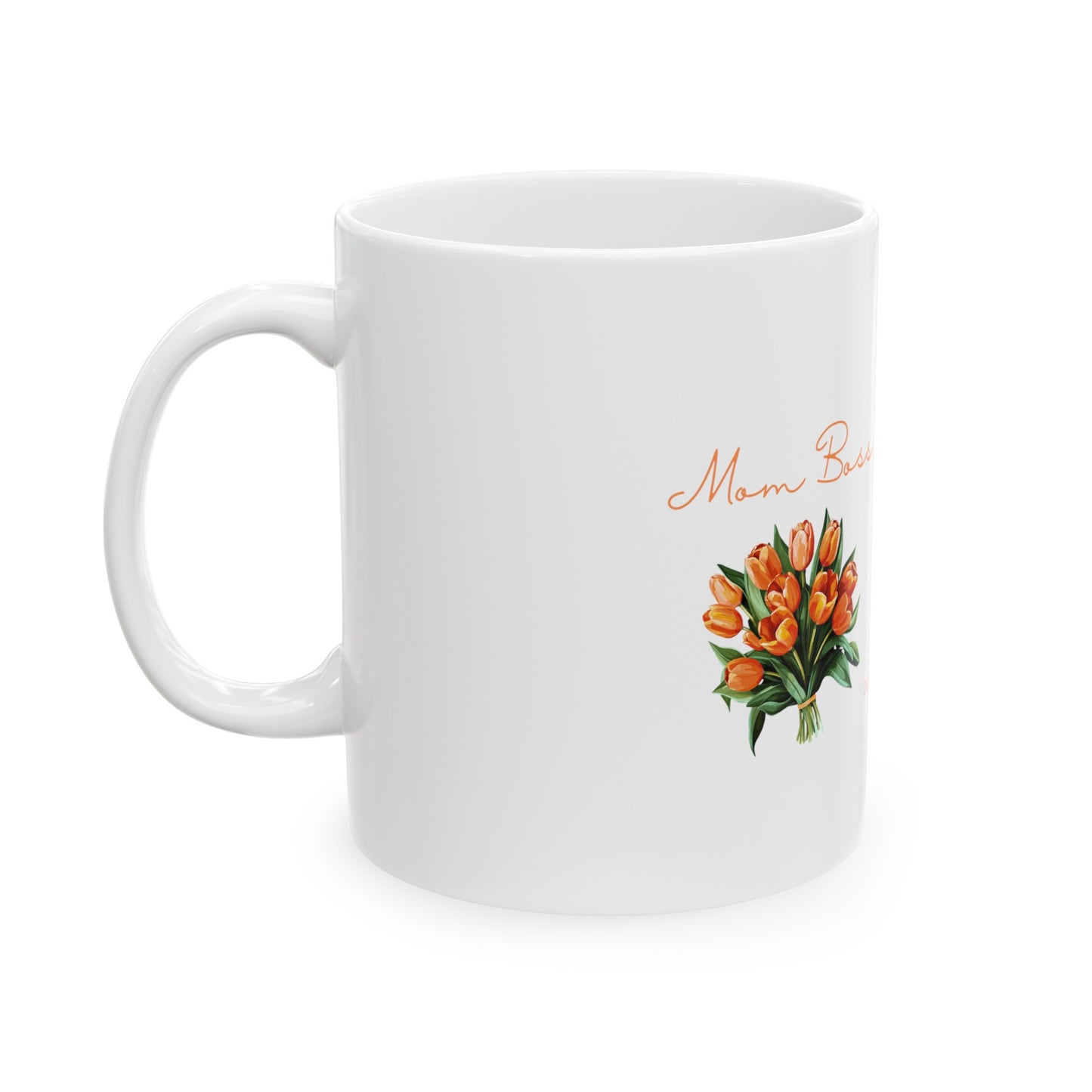 'Mom Boss' Tulip Mug - Personalized Ceramic Coffee Cup - Mother's Day Gift