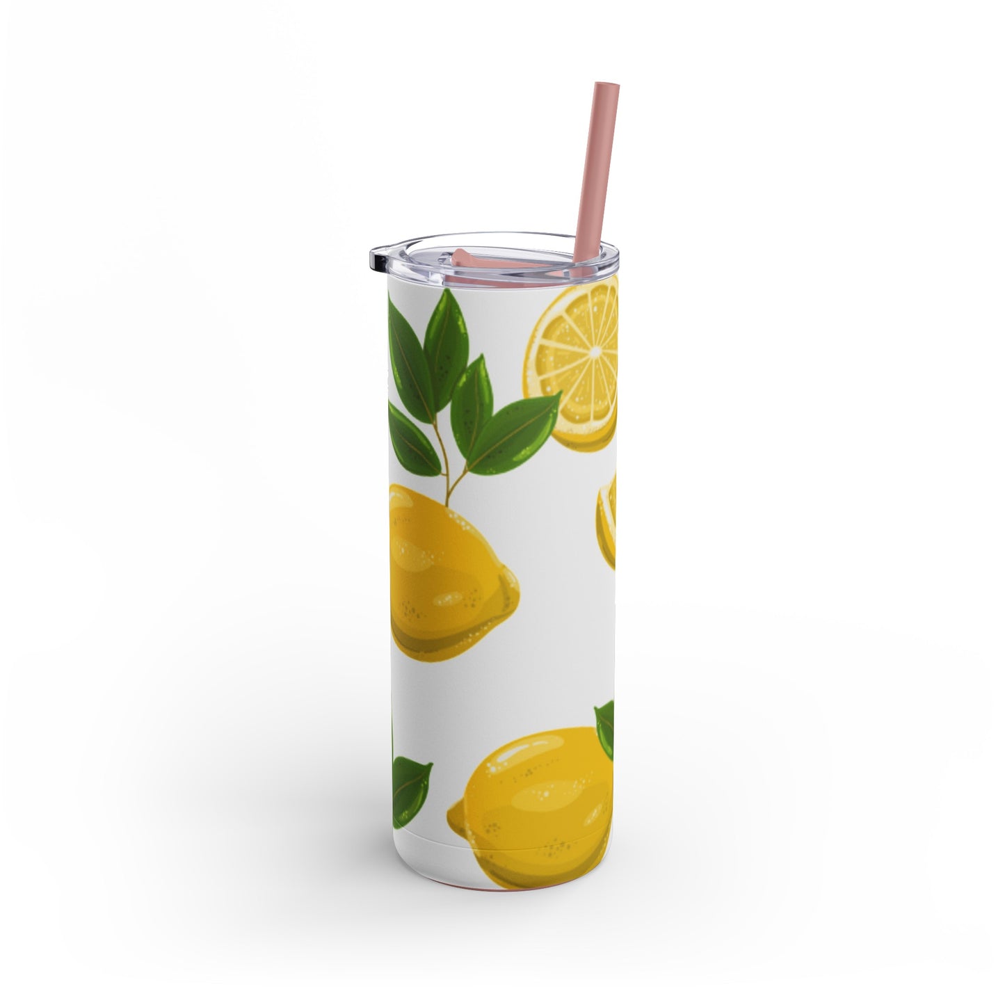 20oz "Squeeze the Day" Lemon Tumbler with Pink Straw - Stainless Steel Insulated, Keeps Cold 24hr, Hot 12hr, BPA-Free