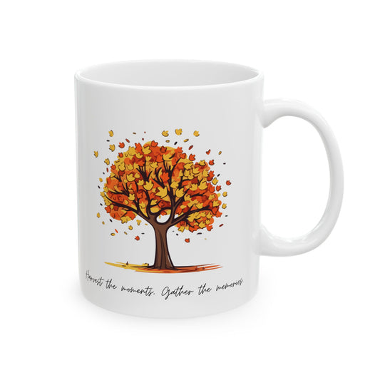 Harvest the Moments: Fall-Inspired Coffee Mug with Quote – Perfect for Thanksgiving & Autumn Memories