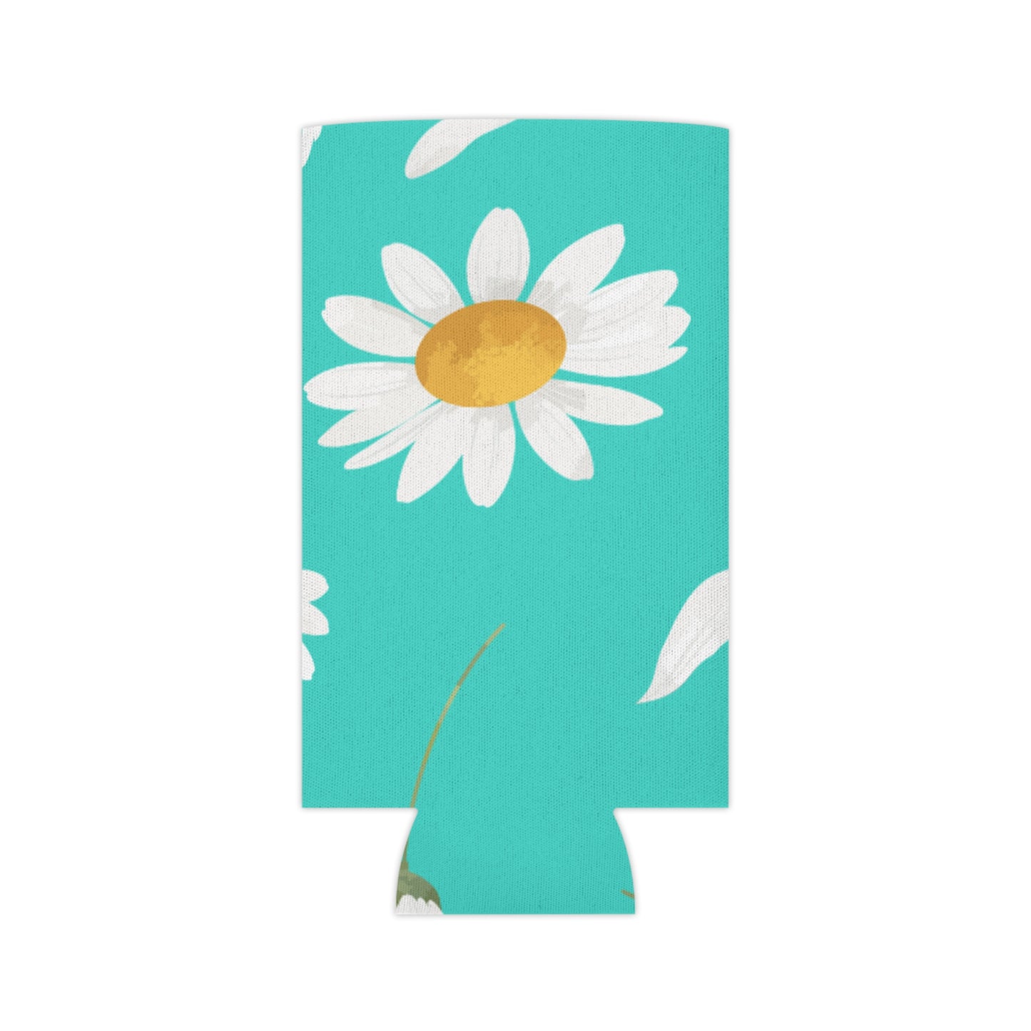 Summer Vibes Koozie: Bright Teal with White Daisy Pattern - Keep Your Drinks Cool in Style!