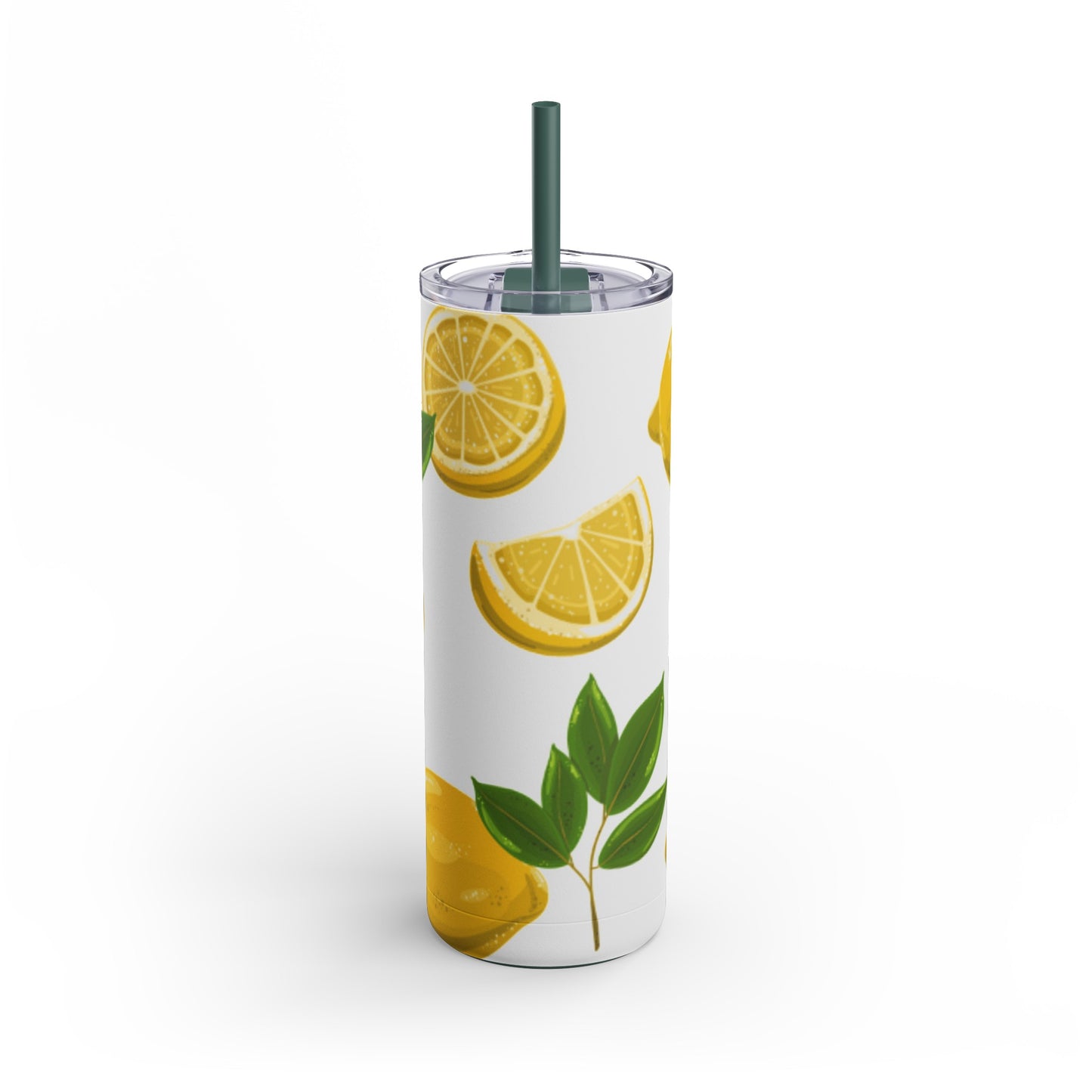 20oz "Squeeze the Day" Lemon Tumbler with Pink Straw - Stainless Steel Insulated, Keeps Cold 24hr, Hot 12hr, BPA-Free