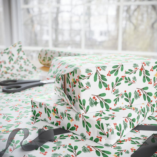 Holly Berry Christmas Wrapping Paper : Festive Holiday Gift Wrap with Greenery & Berries, Perfect for Seasonal Gifts