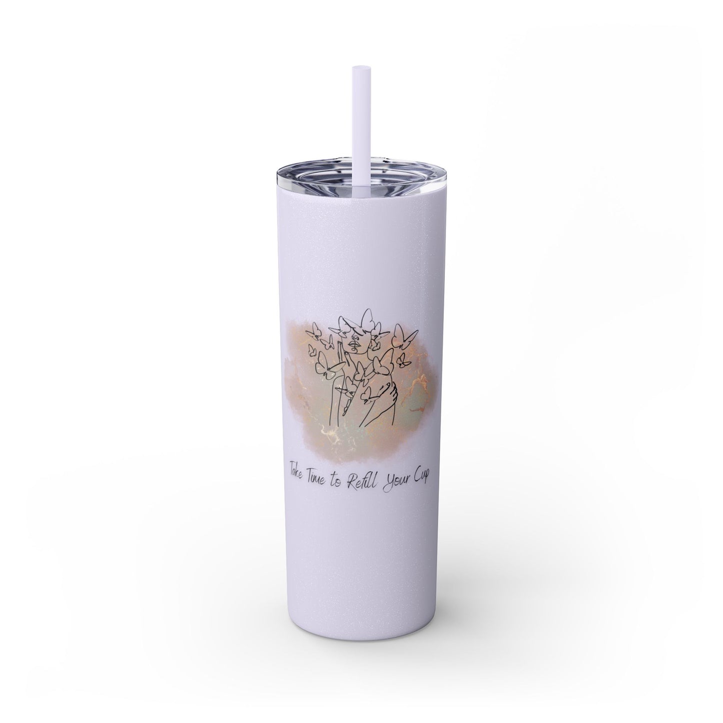 "Refill Your Cup" 20oz Personalized Skinny Tumbler – Motivational Drinkware – Keeps Drinks Hot for 12 Hours & Cold for 24 Hours