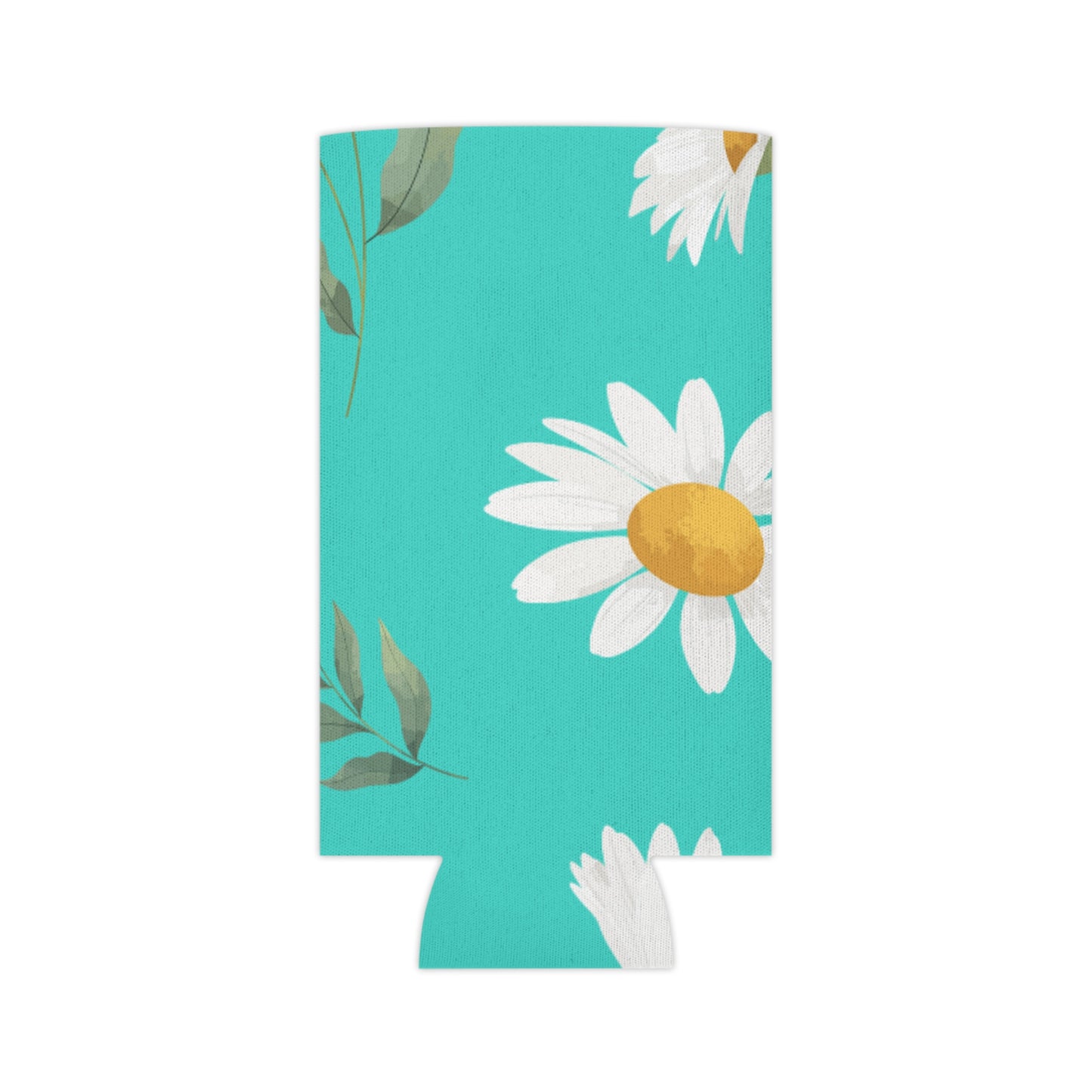 Summer Vibes Koozie: Bright Teal with White Daisy Pattern - Keep Your Drinks Cool in Style!