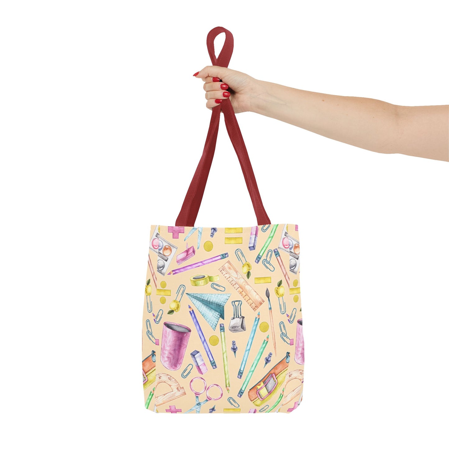 Back-to-School Essentials Tote Bag – Vibrant Stationery Pattern, 3 Sizes, Stylish & Durable