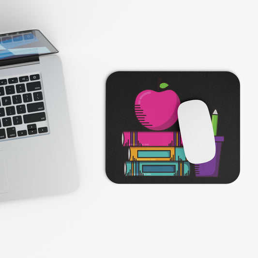 Black Back-to-School Mouse Pad – Cute Apple & Books Desk Essential for Work, Study & Creativity